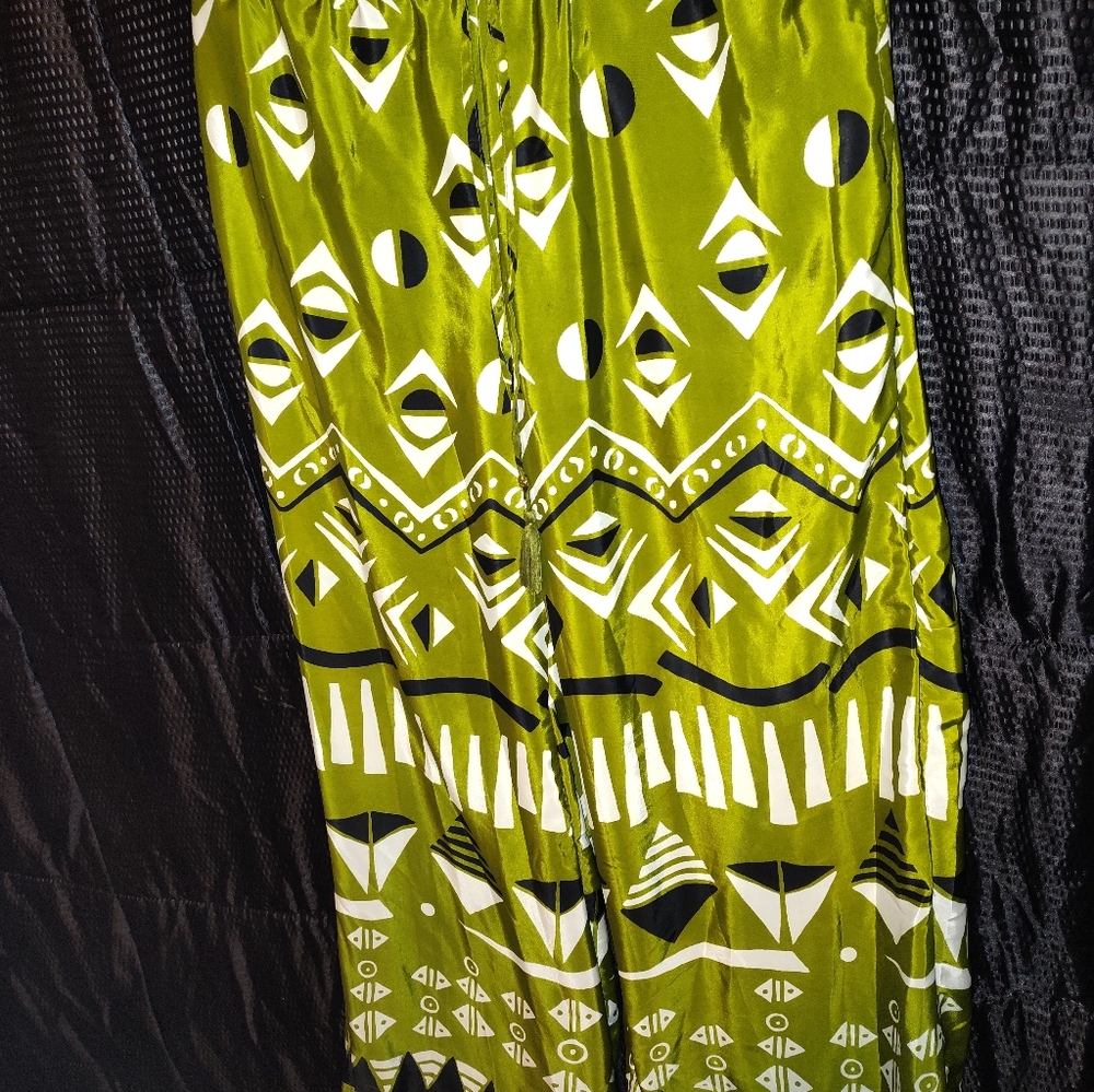 Olive Geometric Women's Wide Leg Pants